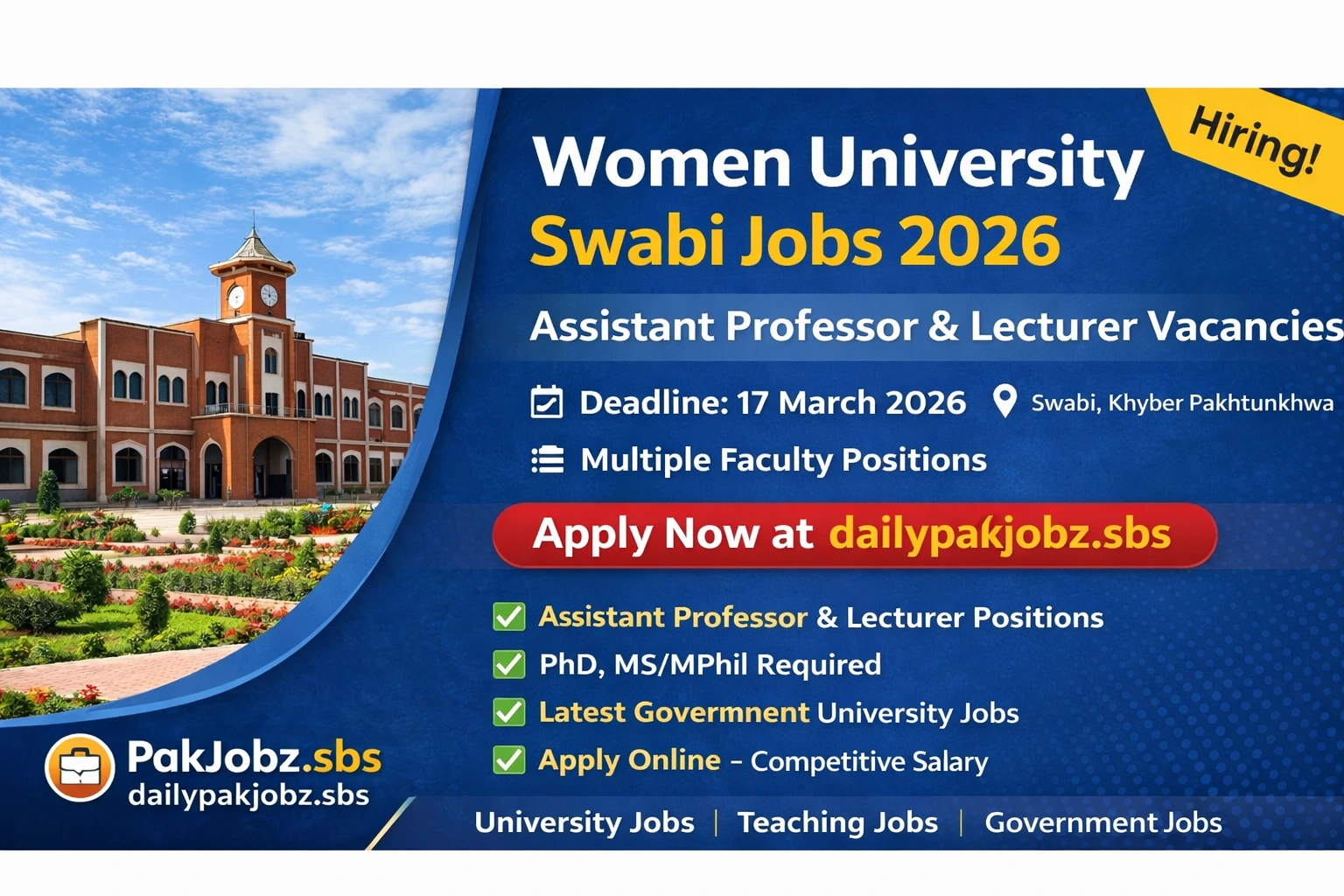 Women University Swabi Jobs 2026