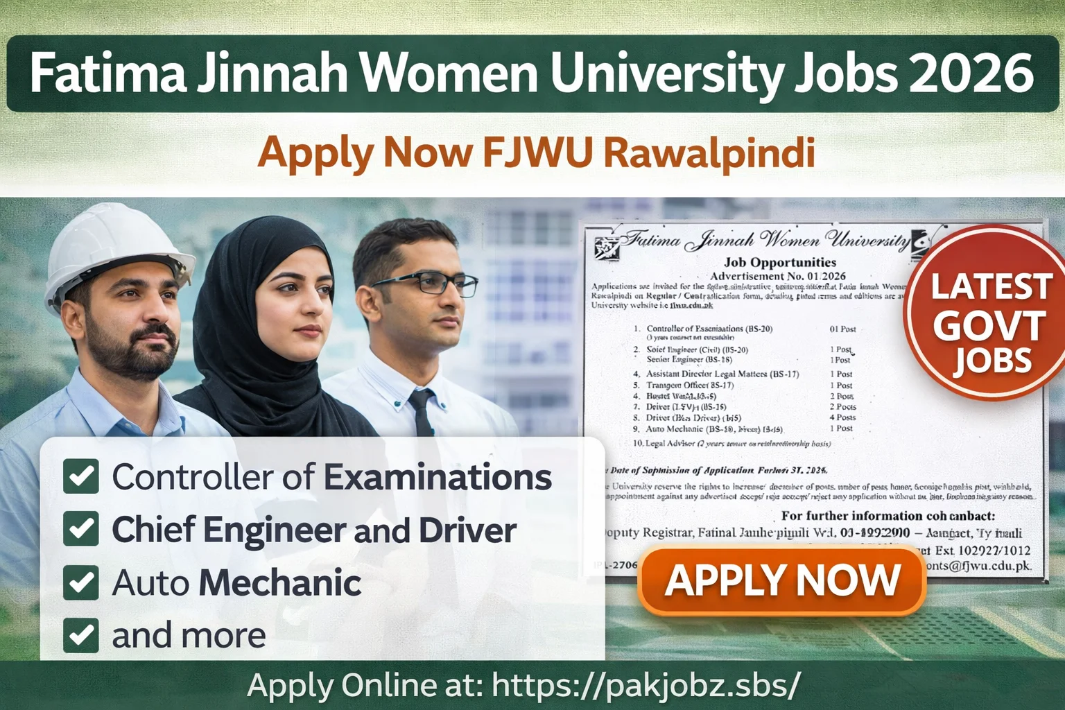 FJWU Jobs Rawalpindi 2026